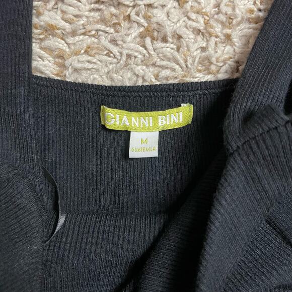 Gianni Bini | Arissa Black Ribbed Knit Tie Strap Cheeky Bodysuit - Picture 11 of 12